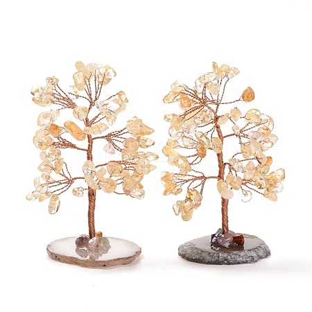 Natural Citrine Chips & Agate Pedestal Display Decorations DJEW-A001-04D-1