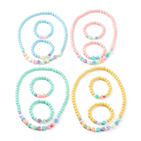 Stretch Kids Beaded Necklace & Bracelet Jewelry Sets SJEW-JS01198-1