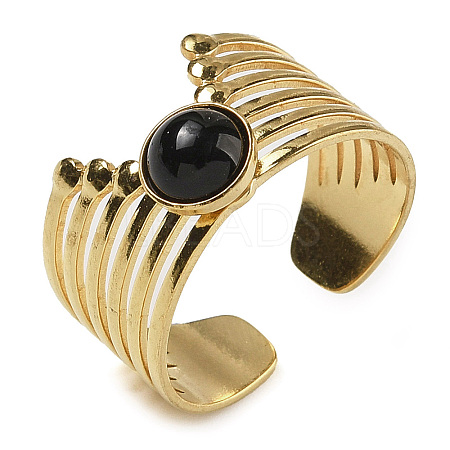 Natural Black Agate Finger Rings RJEW-U027-02G-08-1