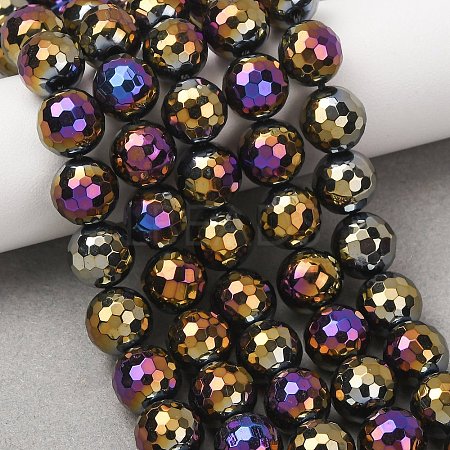 Electroplated Natural Agate Beads Strands G-B191-A07-10mm-04-1