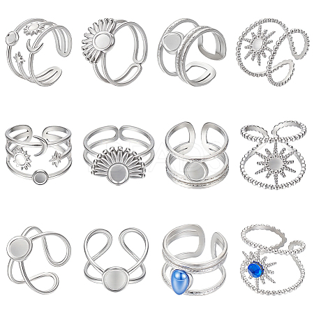 10Pcs 5 Styles 304 Stainless Steel Cuff Rings Components STAS-ME0003-25-1