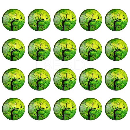 Half Round/Dome Tree Pattern Glass Flatback Cabochons for DIY Projects GGLA-YW0001-14G-1
