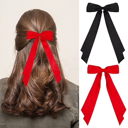Big Bowknot Polyester Alligator Hair Clips AJEW-CP0008-42B-03-1