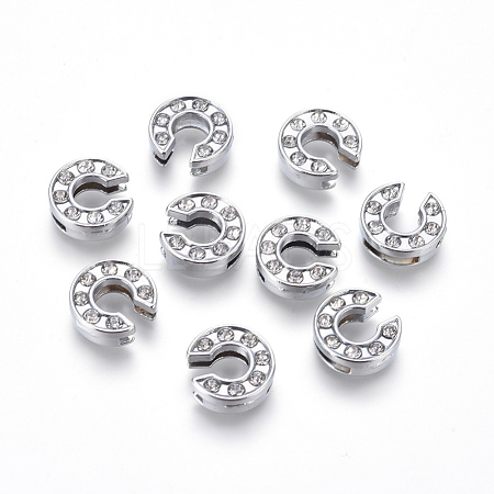 Alloy Initial Slide Charms with Grade A Rhinestones ALRI-R032-C-FF-1