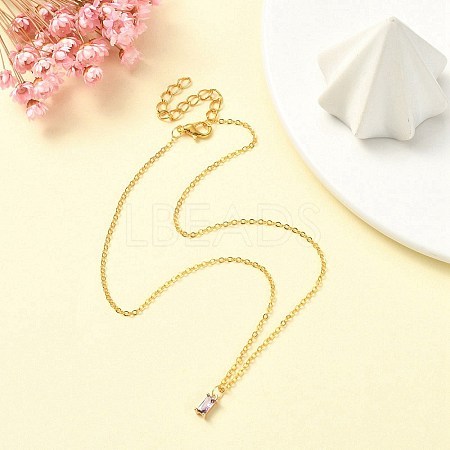 Glass Rectangle Pendant Necklace with Golden Brass Cable Chains Necklace for Women NJEW-FZ00011-1