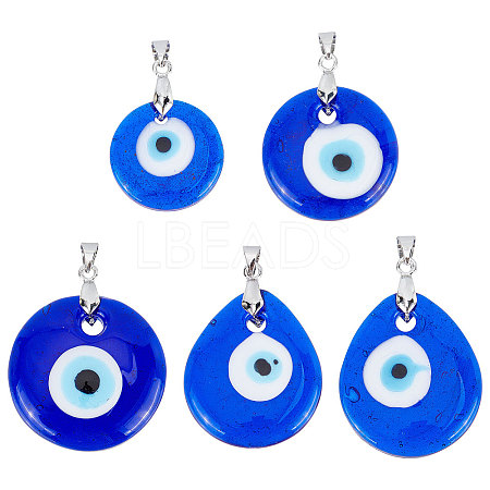 SUNNYCLUE 5Pcs 5 Style Handmade Evil Eye Lampwork Pendants LAMP-SC0001-17-1