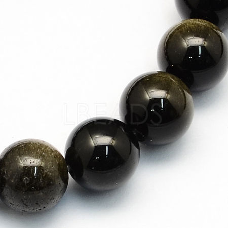 Natural Golden Sheen Obsidian Round Beads Strands G-S157-4mm-1