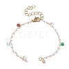 Brass & ABS Imitation Pearl & Cubic Zirconia Beaded Chain Bracelet Making AJEW-JB01150-37-1