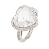 Heart Brass Micro Pave Cubic Zirconia Cuff Open Rings for Women CU-CBA0A21-02P-03-4
