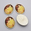 Antique Silver Plated Alloy Glass Oval Pendants GLAA-N0007-03-3