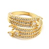 Rack Plating Brass Micro Pave Cubic Zirconia Open Cuff Ring for Women RJEW-F153-03G-2