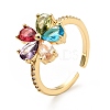 Colorful Cubic Zirconia Flower Open Ring KK-D080-12G-3