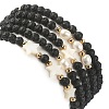 5Pcs 5 Style Natural Lava Rock & Pearl & Shell Star Beaded Stretch Bracelets Set BJEW-JB09495-03-4