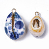 Printed Natural Cowrie Shell Pendants SSHEL-R047-02-E01-3