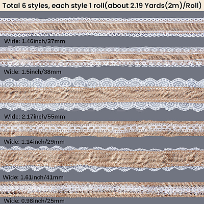 6 Rolls 6 Styles Burlap Ribbon OCOR-GF0006-40-1