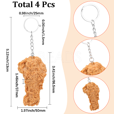 4Pcs Chicken Leg PVC Pendant Keychains KEYC-SC0002-22-1