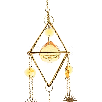 Glass Teardrop & Iron Rhombus Suncatchers HJEW-G028-01A-1