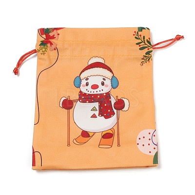 Christmas Theme Rectangle Cloth Bags with Jute Cord ABAG-P008-01D-1