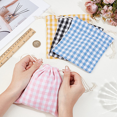 4Pcs 4 Colors Tartan Linen Storage Bags ABAG-CY0001-08-1