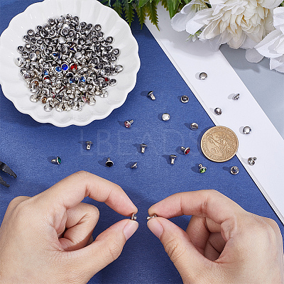 120 Sets 12 Colors Brass Rhinestone Rivets FIND-CY0001-60-1