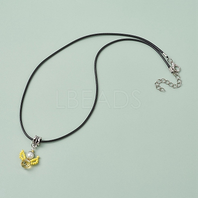 Glass Seed Beads & Glass Pearl Angel Pendant Necklaces NJEW-MZ00056-02-1