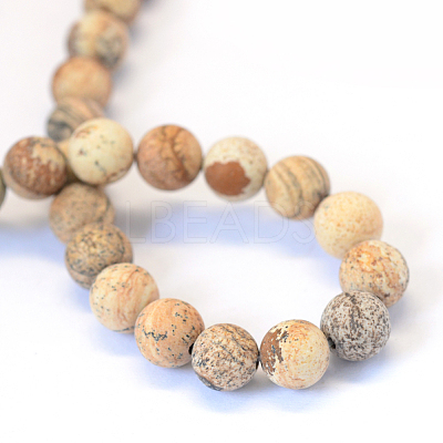 Frosted Natural Picture Jasper Round Bead Strands X-G-E334-8mm-26-1
