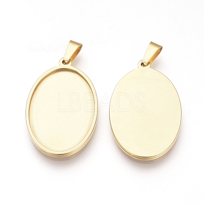 201 Stainless Steel Pendant Cabochon Settings X-STAS-S073-11G-1