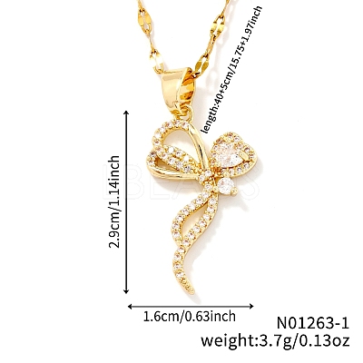 Elegant Brass Pave Clear Cubic Zirconia Bowknot Necklaces for Women NG1085-1-1