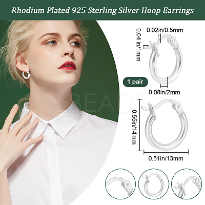 1Pair 925 Sterling Silver Hoop Earrings STER-BBC0007-73S-1