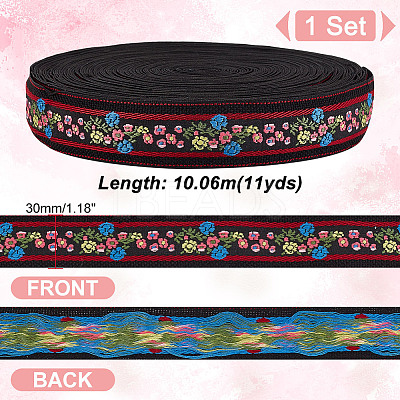 11 Yards Polycotton(Polyester Cotton) Embroidery Flower Ribbon OCOR-GA0001-98A-1