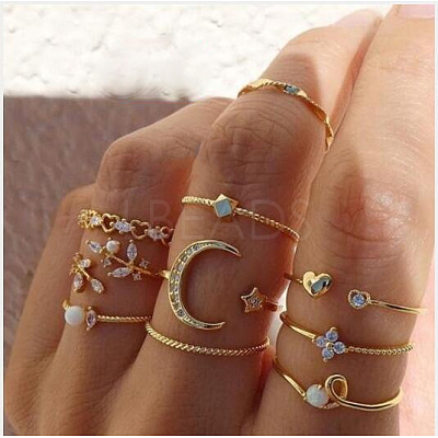 10Pcs Alloy with Crystal Rhinestone Finger Rings WG3531F-04-1