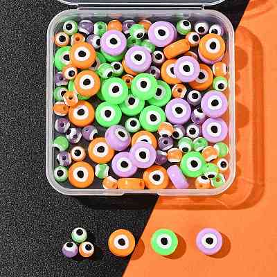 102Pcs 6 Colors Opaque Printed Acrylic Beads OACR-FS0002-36-1