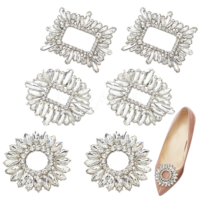 6Pcs 3 Style Alloy Crystal Rhinestone Shoe Decorations FIND-WR0011-30-1
