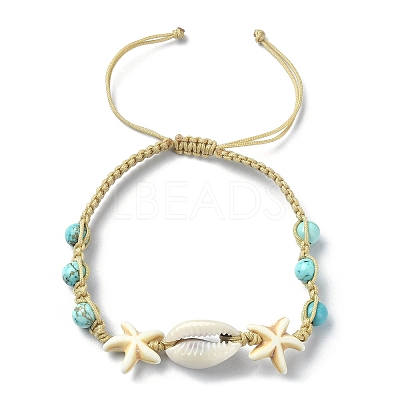 Natural Shell & Synthetic Turquoise Braided Bead Bracelet BJEW-TA00416-01-1