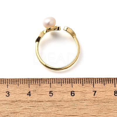 Round Natural Pearl Finger Rings RJEW-P113-24G-1