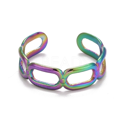 Rainbow Color Ion Plating(IP) 304 Stainless Steel Oval Wrap Open Cuff Ring for Women RJEW-A005-21MC-1