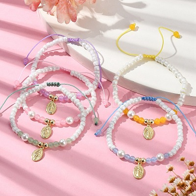 Glass Imitation Pearl Braided Bead Bracelets BJEW-JB09989-1