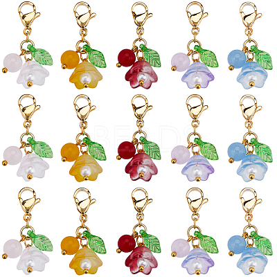 30Pcs Flower Glass & Natural & Dyed Malaysia Jade Locking Stitch Marker HJEW-SC0001-77-1