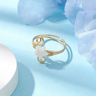 Natural Shell Cuff Ring RJEW-JR00645-01-1