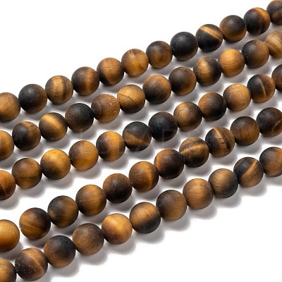 Natural Frosted Tiger Eye Round Bead Strands G-M064-8mm-02-1