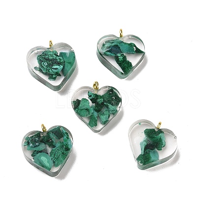 Transparent Resin Natural Malachite Jasper Dyed Chips Pendants G-E185-12G-13-1