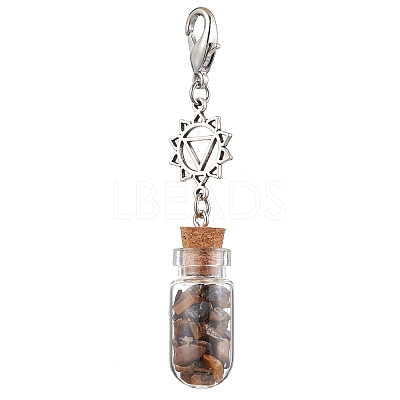 7Pcs 7 Styles Chakra Natural & Synthetic Gemstone Chip Beads inside Glass Wishing Bottle Pendant Decorations HJEW-JM02344-1
