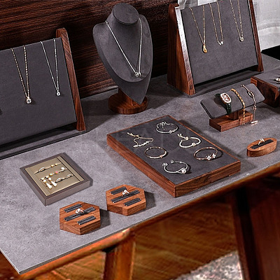 3-Slot Brushed PU Leather Covered Wood Finger Ring Display Trays ODIS-WH0034-10-1