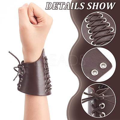 Adjustable PU Leather Cord Bracelet with Wax Cotton Cords AJEW-WH0248-457A-1