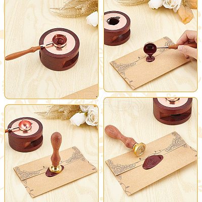 Brass Wax Seal Stamps with Wood Handle AJEW-WH0412-0098-1