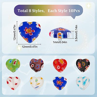 80Pcs 8 Style Handmade Millefiori Lampwork Beads Strands LAMP-SC0001-20-1