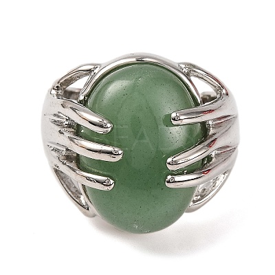 Oval Natural Green Aventurine Finger Ring G-Q184-06C-P-1
