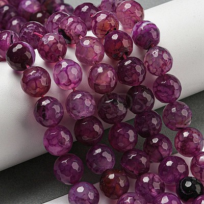 Faceted Natural Dragon Veins Agate Beads Strands G-F447-12mm-L02-1