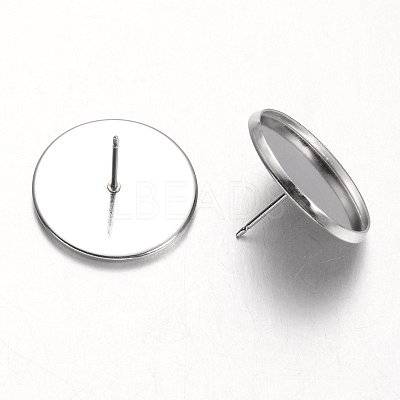 Tarnish Resistant Flat Round Stainless Steel Stud Earring Settings X-STAS-M227-18mm-1