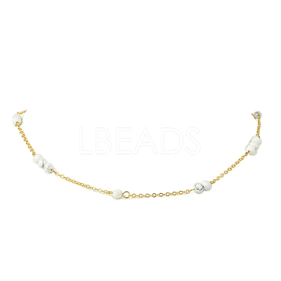 5MM Round Natural Howlite Beads Brass Cable Chain Necklaces for Women NJEW-JN06378-01-1